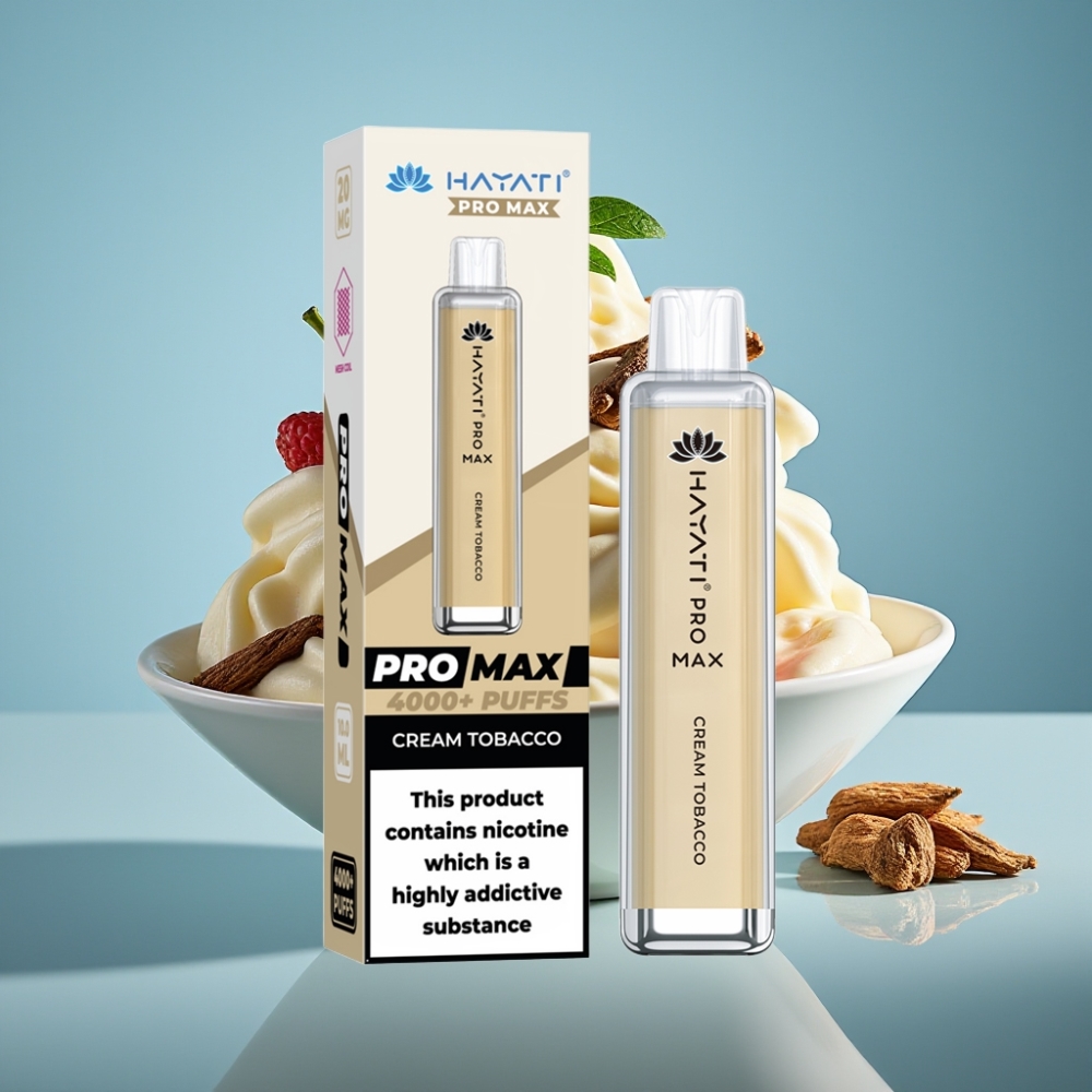 Hayati Pro Max 4000パフス リチャージャブル クリームタバコ 1400mAh デュアル1.1オーム